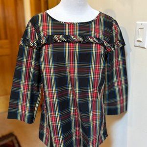 TALBOTS Black, Red, Green and White Glen Plaid Ruffle Shirt Blouse – S